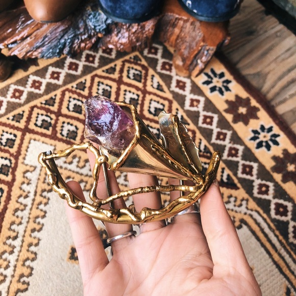 Vintage Rare 70s 80s Copa Collection Brutalist Brass Amethyst Belt Buckle - Picture 8 of 8